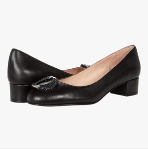 French Sole Black Leather Heels with Silver Accent Size 8